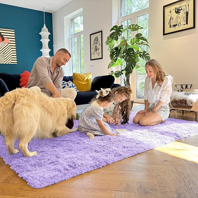 OLANLY 3x5 Machine Washable Small Bedside Rug, Soft Fluffy Shaggy Rugs for Living Room, Bedroom, Indoor Floor Carpet for Kids Girls and Boys, Preppy Dorms, Nursery, Home Decor Aesthetic, Light Purple