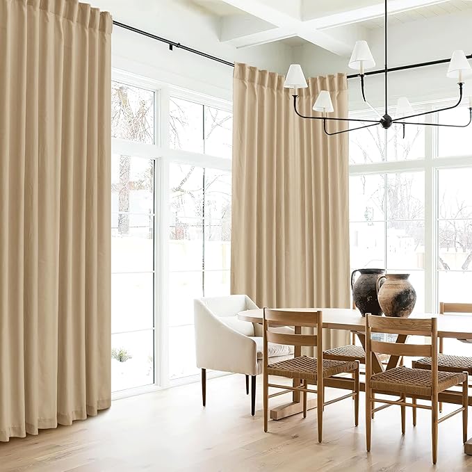 RYB HOME Boho Curtains 90 inches Long, Soft Linen Woved Lightweight Back Tab Light Filtering Fabric Shades for Dining Room Guest Room, W 52 x L90 inches, 2 Panels Set