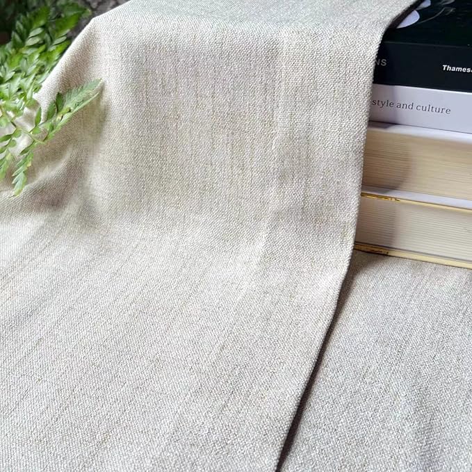 Faux Linen Kitchen Curtains 36 Inch Length Cafe Curtain Tiers for Living Room Bathroom Basement Windows Country Rustic Small Short Curtains, Set of 2, Natural