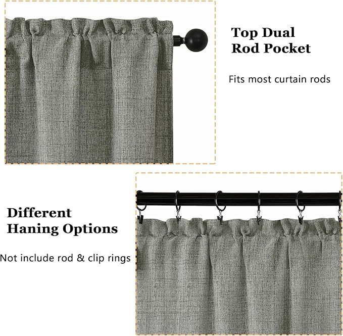 OWENIE Dark Grey Valances for Windows 1 Pcs, Light Filtering Textured Farmhouse Short Small Valance Curtains for Bathroom Basement Living Room Bedroom, Rod Pocket Half Curtains Over Sink, 52" Wx14 L