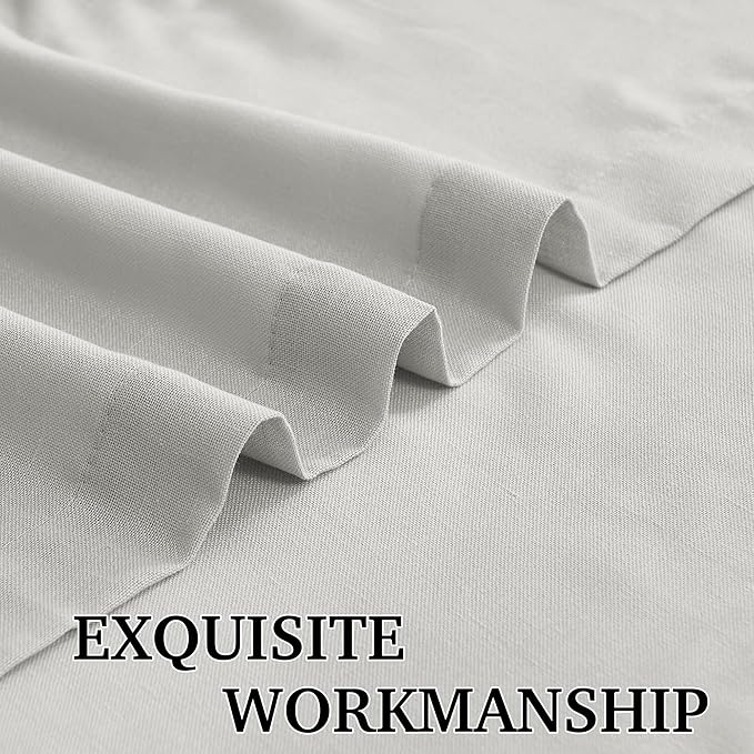 RYB HOME Linen Sheer Curtains for Living Room Bedroom, Back Tab 120 inches Farmhouse Boho Rustic Decoration for Dining Room Nursery, Grey, W 52 x L 120 inches, 2 Panels Set
