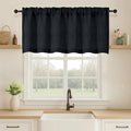 OVZME Black Valance for Windows, Light Filtering Faux Linen Textured Small Kitchen Valances for Windows, Dual Rod Pocket Farmhouse Short Curtain for Bathroom Basement, 60Wx22L inch, 1 Piece