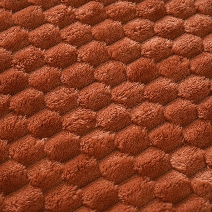 Puncuntex Burnt Orange Throw Blanket 108"×90" inches Fuzzy 3D Jacquard Decorative Flannel Fleece Super Soft Plush Cozy Blanket for Couch Sofa Chair Lightweight
