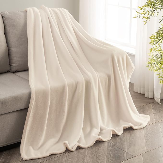 BEDELITE Fleece Blanket Beige Throw Blankets for Couch & Bed, Luxury Plush Cozy Fuzzy Blanket 50" x 60", Super Soft Warm Lightweight Throw Blanket for Travel Camping