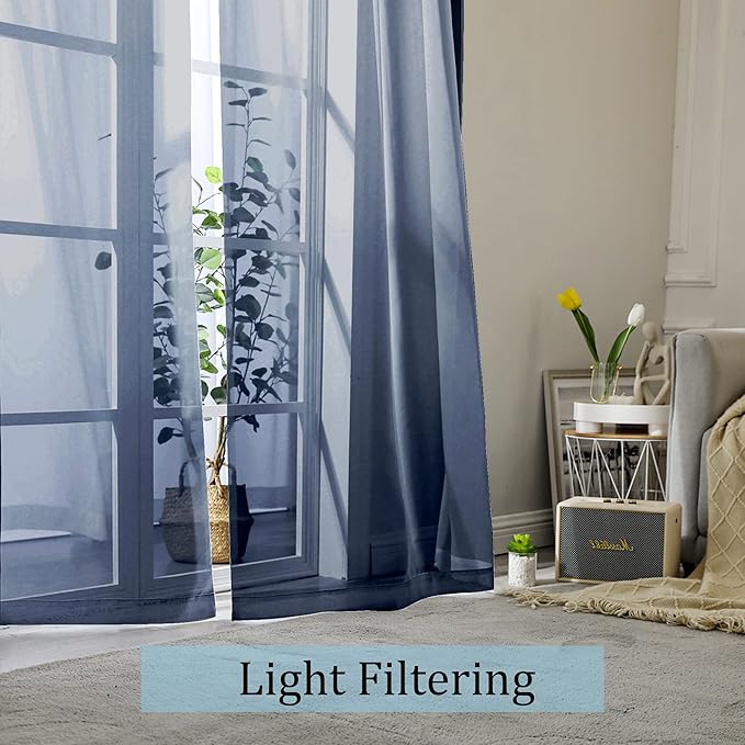 OWENIE Navy Blue Sheer Curtains 96 Inches Long 2 Panels Set, Elegant Sheer Curtains for Bedroom, Window Voile Sheer Curtain Panels/Drapes/Treatment for Living Room, 2Pcs, Each 42" W x 96" L