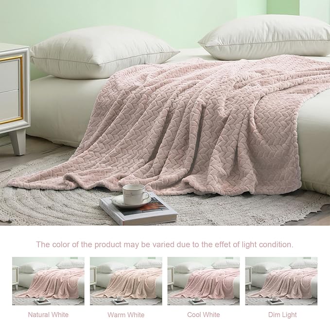 Exclusivo Mezcla Fleece Throw Blanket for Couch and Bed, 50x70 Inches Soft Cozy Jacquard Flannel Blankets, Lightweight Fuzzy Plush Warm Throws for Women,Camel