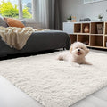 OLANLY 4x4 Machine Washable Accent Rug, Soft Fluffy Shaggy Area Rug for Bedroom, Living Room, Indoor Floor Carpet for Kids, Nursery, Home Decor, Ivory