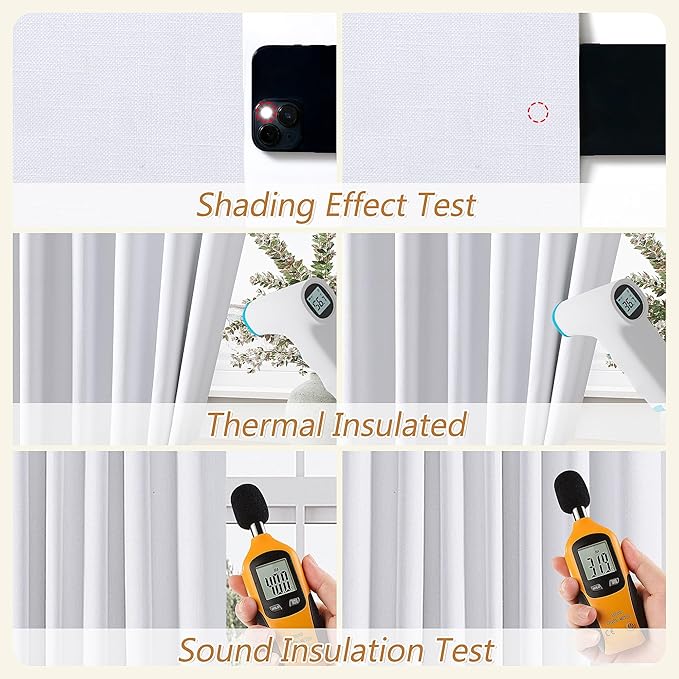Guken White 100% Blackout Linen Curtains 54 Inch Length 2 Panels Set for Living Room Bedroom Back Tab Thermal Insulated Black Out Linen Drapes Room Darkening Window Curtains