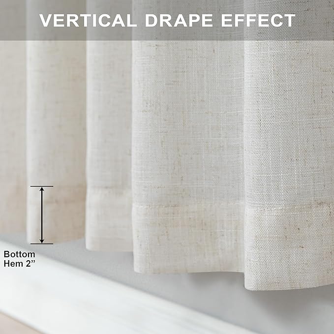 Natural Linen Curtains 108 Inches Long for Living Room 2 Panels Set Loop Pocket Back Tab Draperies Neutral Earth Tone Soft Cotton Textured Semi Sheer Linen Curtains for Large Window Vertical 9 FT Tall
