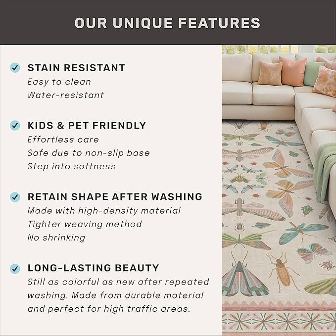 Hazo Haus Light Pink Washable Bathroom Rug - 2x4 Small Kitchen Rugs for Powder Room, Front Door Indoor Entrance, Low Pile Stain Resistant, Colorful Pastel Aethestic