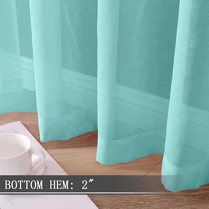 Tollpiz Sheer Curtains Linen Textured Bedroom Curtain Sheers Light Filtering Rod Pocket Voile Curtains for Living Room, 54 x 84 inches Long, Crystal Blue, Set of 2 Panels