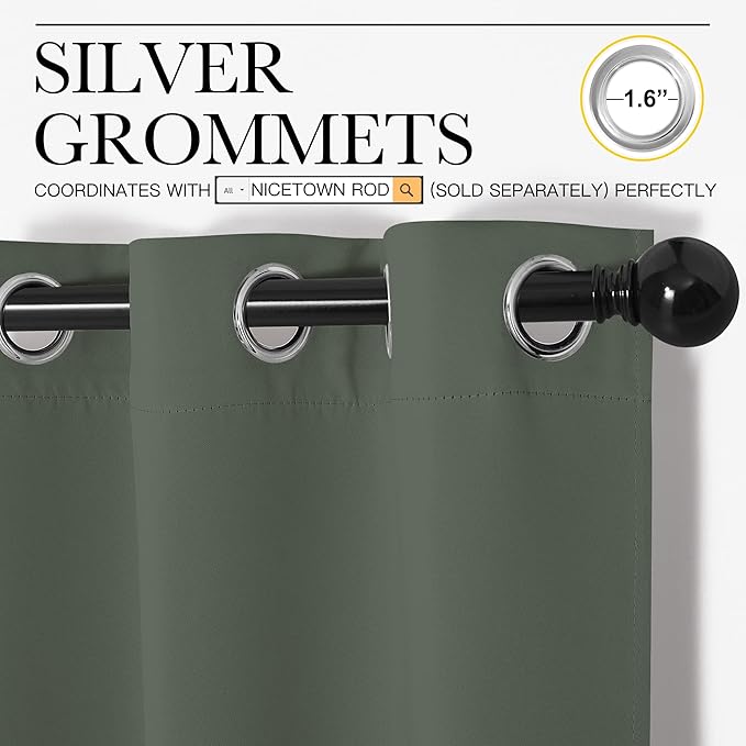 NICETOWN Dark Mallard Blackout Curtain Panels for Bedroom, Thermal Insulated Grommet Top Blackout Draperies and Drapes for Basement (2 Panels, W34 x L45-inch)