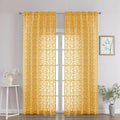 Chyhomenyc Gold Sheer Curtains 90 Inch Length 2 Panels Set, Light Filtering Tufted Textured Soft Airy Rod Pocket Gentle Leaf Window Treatment Drapes for Bedroom Living Room, 52" Wx90 L, 2PCS