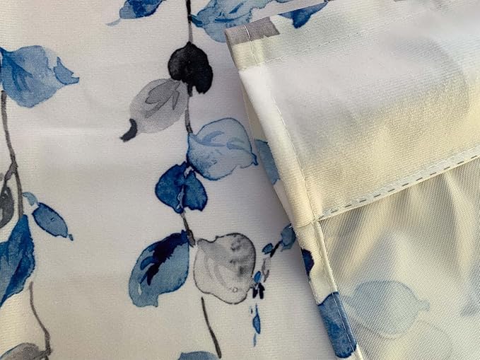 Watercolor Blue Leaves Window Valance for Bedroom Living Room, Grey Leaf Vine Plant Curtains Valanes for Windows, 3" Rod Pocket Window Treatment for Season Home Decorations, 54 x 18 Inch, 1 Panel