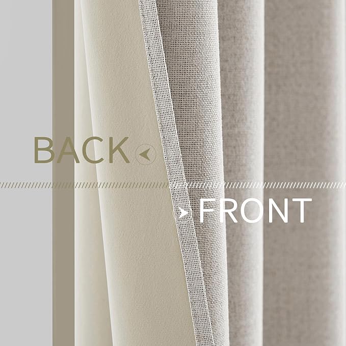 MIULEE Linen Textured Curtains Solid 100% Blackout for Bedroom Thermal Insulated Cream White Grommet Room Darkening Curtains & Drapes Luxury Decor for Living Room Nursery 52 x 72 Inch (2 Panels)