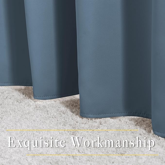 NICETOWN Room Darkening Drapes for Nursery - (52 inches Width by 108 inches Length, Smoky Blue, 1 Pair) Light Blocking Curtain Panels for Bedroom Boys Room, Soft Fabric Window Treatment