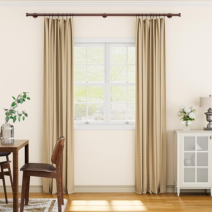 YaFex Heavy Duty Curtain Rods 32-90Inch, 1 Inch Adjustable Bronze Curtain Rod for Windows, Long Window Treatment Rods with Aluminium Finials, Easy Installation