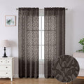 Lecloud Leia Chocolate Brown Sheer Curtains 84 Inches Long 2 Panels, Jacquard Leaves Texture Double Rod Pockets Semi Sheer Window Curtains, Airy Gauzy Drapes for Bedroom, 38 x 84 Inch
