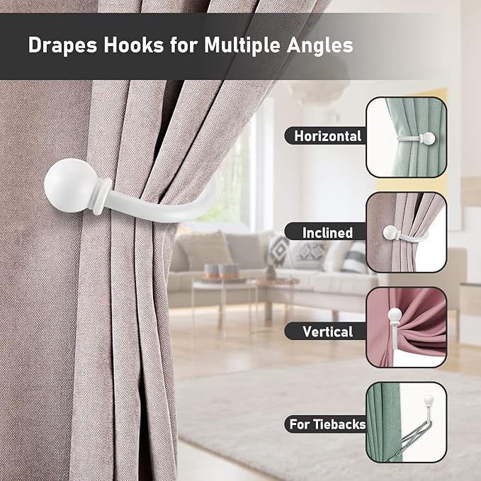 Sumnacon Set of 2 Decorative Curtain Holdbacks, Wall Mounted Aluminum Alloy Window Drapery Tiebacks for Bedroom, Livingroom Office Come with Screws, White
