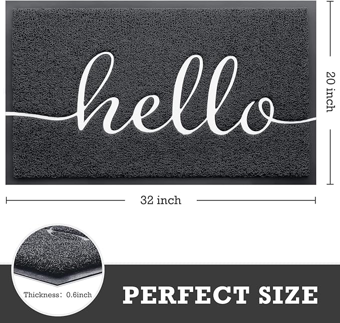 CozyBounty Door Mat Hello Mats Outdoor Indoor Non-Slip Doormat for Entryway Low-Profile Floor Mat for Yard, Garage, High Traffic Areas (32"x20", Black)