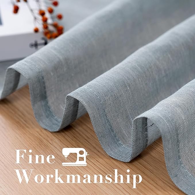 H.VERSAILTEX Linen Semi Sheer Curtains 96 inches Long Pair Set Linen Textured Sheer Curtains Nickel Grommet Window Treatment Panels for Villa/Hall/Parlor, Open Weave - 52" W x 96" L - Teal