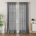 Simplebrand Semi Sheer Charcoal Grey Curtains 90 Inches Long 2 Panels, Light Filtering Geometric Jacquard Clip Textured Sheer Curtains for Living Roon，Modern Elegant Window Curtains Drapes，52x90 inch