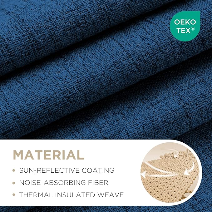 Joydeco Blackout Curtains for Bedroom - 100% Light Blocking 2 Panels Navy Blue Drapes 37" W x 84" L, Thermal Insulated Room Darkening Curtains, Linen Textured for Living Room, Rod Pocket & Back Tabs