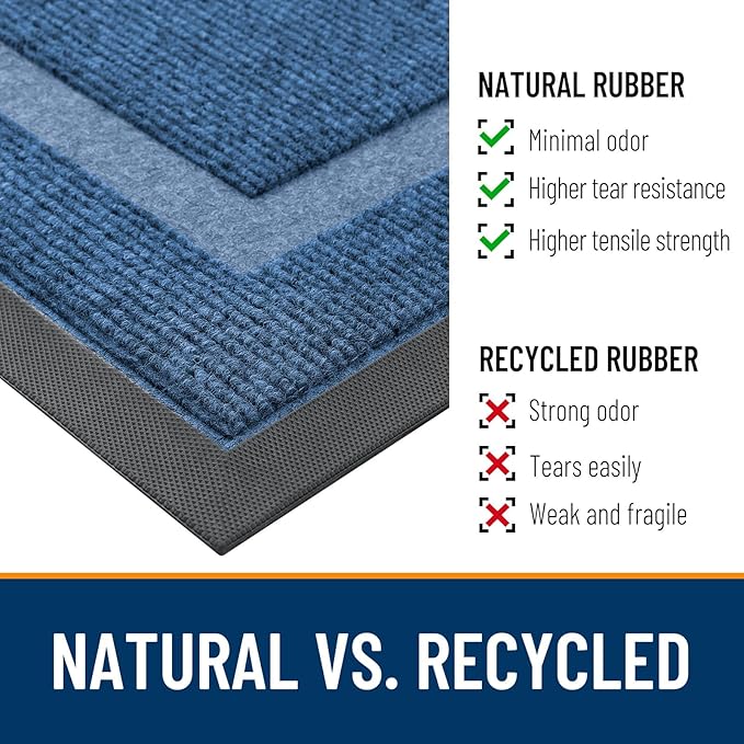 OLANLY Front Door Mat Indoor Outdoor Entrance, Waterproof All-Season, All-Weather Doormat, Sturdy Natural Rubber, Fade Resistant, Low Profile, Easy Clean Patio Porch Entryway Mat, 59x30, Light Blue