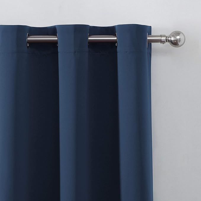 LEMOMO Blackout Curtains 66 x 95 inch/Navy Blue Curtains Set of 2 Panels/Thermal Insulated Room Darkening Bedroom Curtains