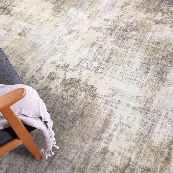 IOHOUZE Abstract Runner Rug 2x6 Ft Washable Runners for Hallways, Non Slip Kitchen Runner Printed Faux Wool Entryway Runner Indoor, Modern Abstract Floor Carpet for Hall Kitchen Bedroom, Beige Brown