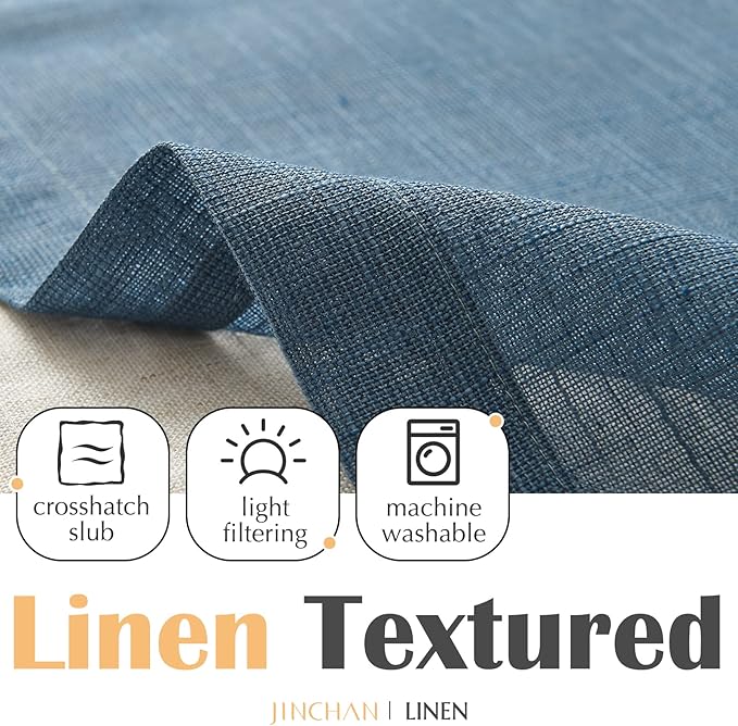 jinchan Linen Farmhouse Valances for Living Room Windows 16 Inch Slubbed Crossed Double Layer Window Valances Light Filtering Rustic Country Overlay Rod Pocket 2 Panels Navy Blue