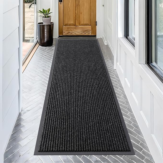 OLANLY Front Door Mat Indoor Outdoor Entrance, Waterproof Heavy Duty Doormat, Fade Resistant, Low Profile, Easy Clean Patio Porch Welcome Floor Mats for Entry, 71x23, Off-Black