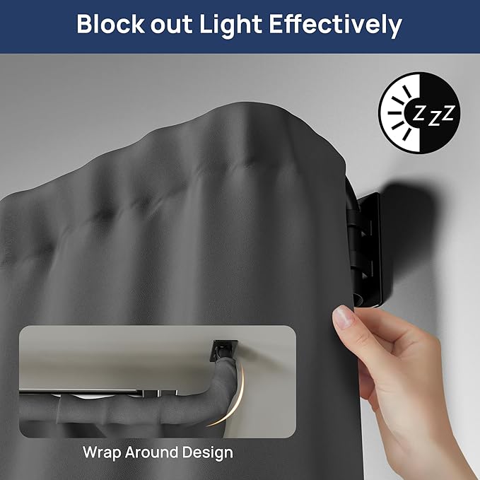 ENJOYBASICS Blackout Curtain rod for windows 30 to 144, Adjustable Wrap Around Curtain Rods for Bedroom, Living Room, Matte Black