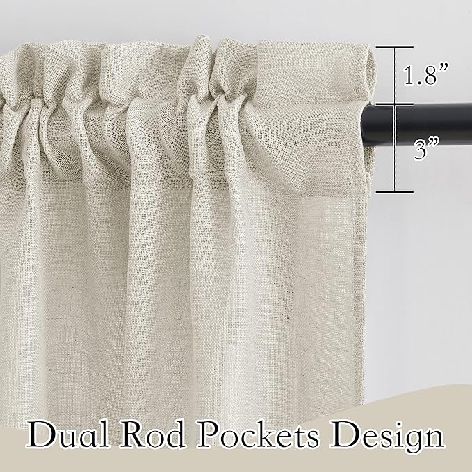 RYB HOME Bathroom Curtains Over Sink 36 inches Length, Linen Blend Semi Sheer Light Filtering Tiers for Camper Kithen Cafe, Small Curtains for Door Window, W 26 x L36, Angora, 2 Panels Set