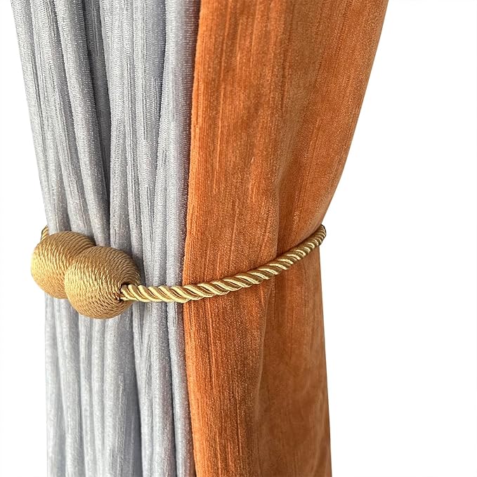 Melaluxe 2 Pack Magnetic Curtain Tiebacks, Decorative Curtain Holdbacks for Window Décor (Gold)