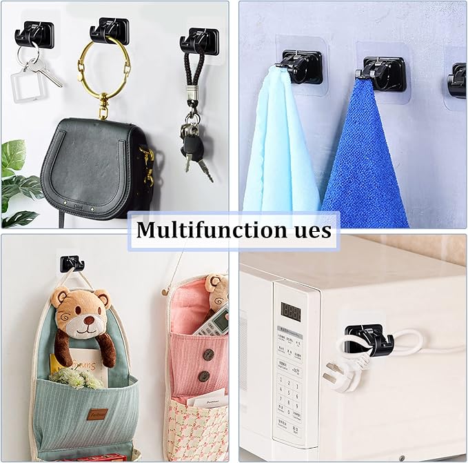 Codoule 8PCS No Drill Curtain Rod Brackets No Drilling Self Adhesive Curtain Rod Holder Hooks Nail Free Curtain Rod Hooks Curtain Hangers for Bathroom Kitchen Home Bathroom and Hotel (Black)