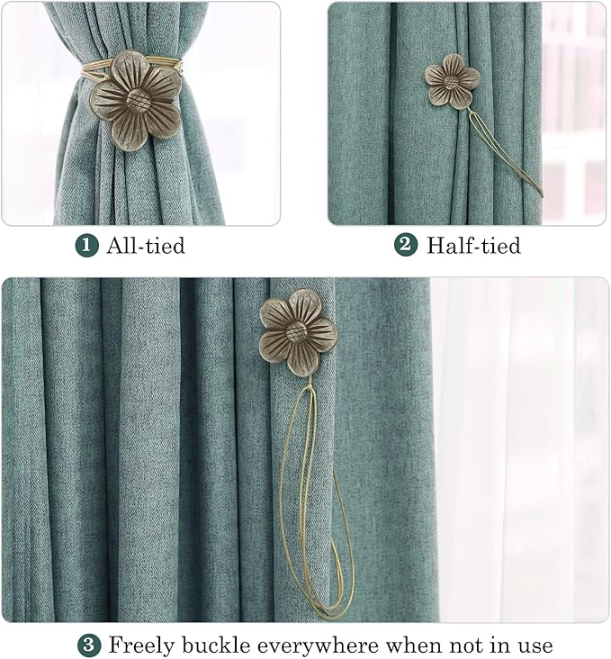 Lewondr Magnetic Curtain Tie, 1 Pair Vintage Resin Flower Curtain Drapery Holdback Window Curtain Decorative Buckle Holder for Home Cafe Balcony - Coffee