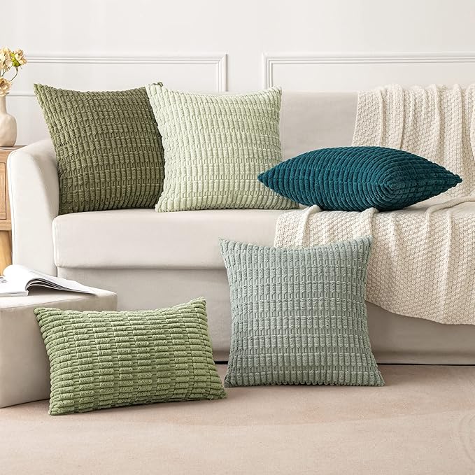 MIULEE Pack of 2 Corduroy Decorative Throw Pillow Covers 20x20 Inch Soft Boho Striped Pillow Covers Modern Farmhouse Home Decor for Summer Coastal Sofa Living Room Couch Bed Teal