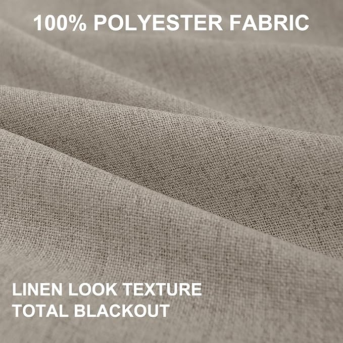 100% Blackout Shield Linen Blackout Curtains for Bedroom 108 Inches Long, Back Tab/Rod Pocket Living Room Drapes, Thermal Insulated Blackout Curtains 2 Panels Set, 50" W x 108" L, Faux Linen