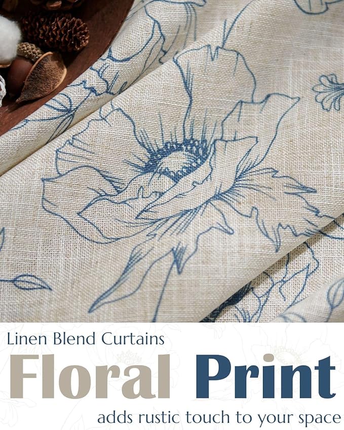 jinchan Linen Floral Valance Curtain for Kitchen Blue Flower on Beige for Windows Room Darkening Farmhouse Valance Double Layer Window Treatment Decoration 1 Panel Rod Pocket 16 Inch