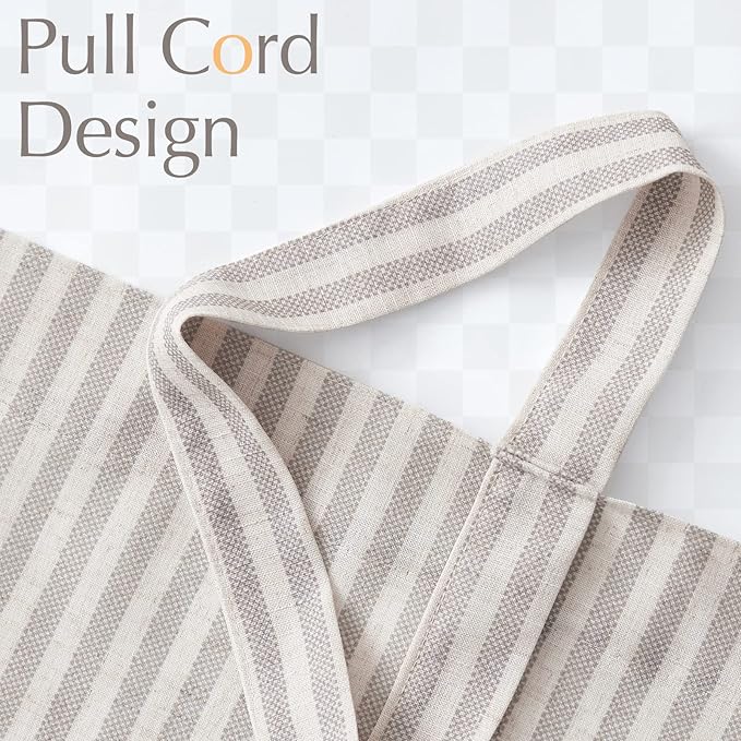 jinchan Tie Up Linen Textured Striped Bow Tie Curtain for Kitchen Bathroom Rod Pocket Pinstripe Valance Window Treatments Ticking Stripe Pull Cord Valance 1 Panel 18 Inch Taupe Grey on Linen
