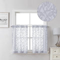 Lecloud Leia Light Grey 2 PCS Sheer Kitchen Curtains 30 Inch Length, Breathable Clip Textured Leaf Cafe Bedroom Voile Curtain Tiers, Dual Rod Pockets Jacquard Bathroom Bedroom Drapes, 40 W x 30 L