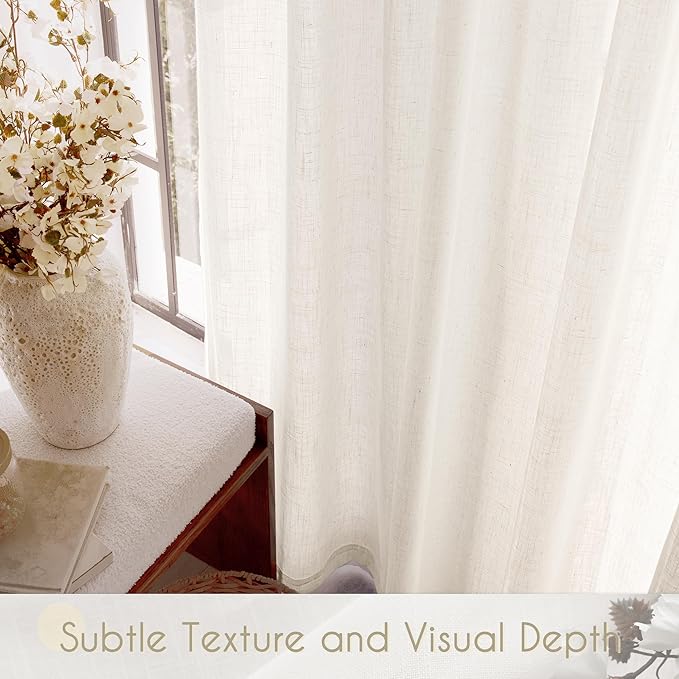 Cream Natural Linen Curtains 84 inch Length 2 Panels Set Neutral Rustic Farmhouse Living Room Drapes Back Tab Pleated Look Light Filtering Semi Sheer Curtains 84 inches Long Ivory Colored 42x84