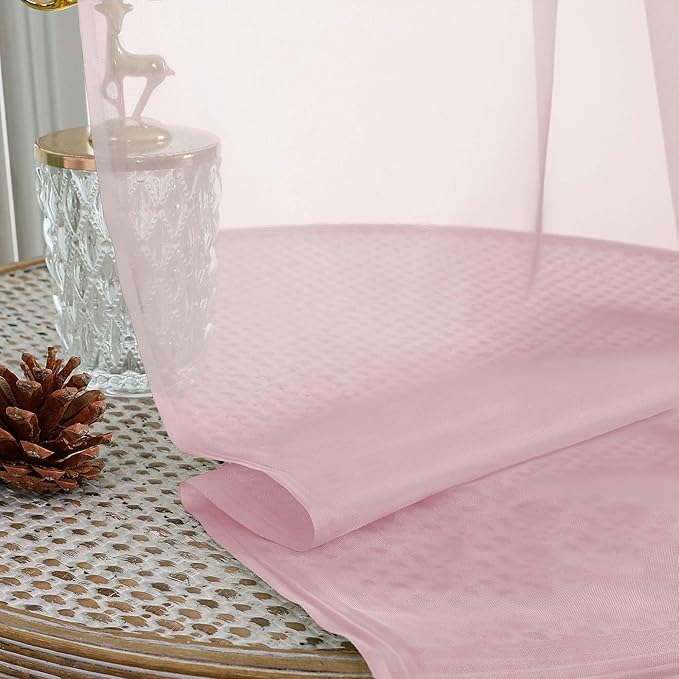 Extra Long Blush Sheer Curtains for Bedroom Living Room 120 Inches Long 2 Panels Set, Solid Soft Light Filtering Rod Pocket Sheer Window Curtains, Blush, Each 59" Wx120 L Inch