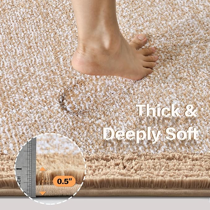 Bathroom Rugs 30x20 Non Slip Washable, Beige Bath Mat for Bathroom Floor Tub, Soft Absorbent Quick Dry Mats for Shower, Bathtub,Home Decor