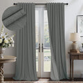 Grey Blackout Curtains for Bedroom 84 Inch Length 2 Panel Linen Textured Thermal Insulated Winter Blocking Darkening Window Drape Black Out Long Curtain for Living Room Sliding Door Back Tab Dark Gray
