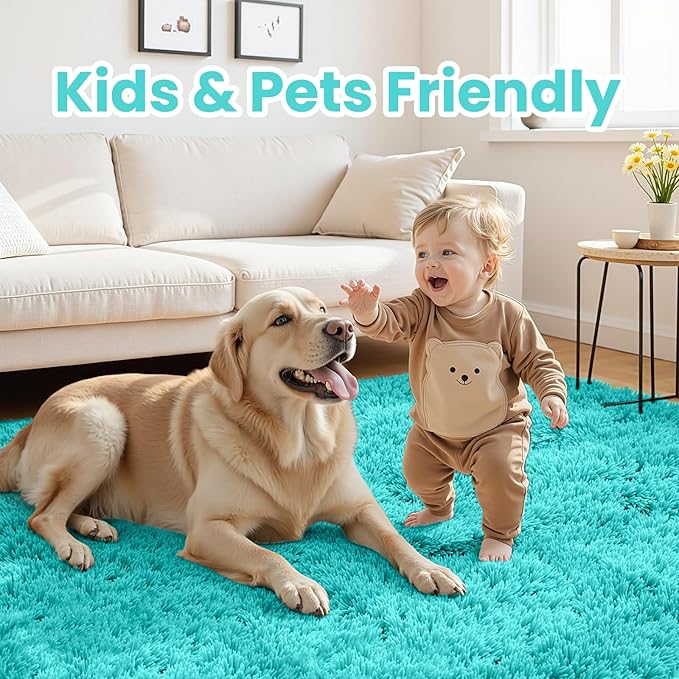 4x6 Area Rugs for Living Room Rug: Soft Fluffy Shag Teal Blue Rugs for Bedroom, Non-Slip Large Fuzzy Plush Rug Indoor Floor Carpet for Nursery Kids Boys Girls Room, Dorms, Playroom, Modern Home Decor