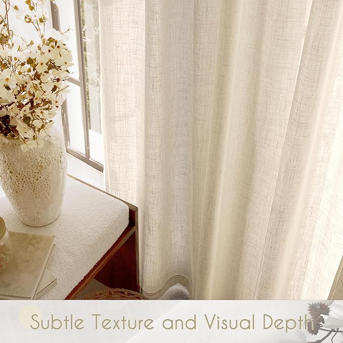 Greyish Beige Linen Curtain 120 inch Length 2 Panels Set Back Tab Light Filtering Living Room Curtain Drapes Home Office Modern Minimalist Decor Farmhouse Boho Neutral Semi Sheer Curtain 120 inch Long