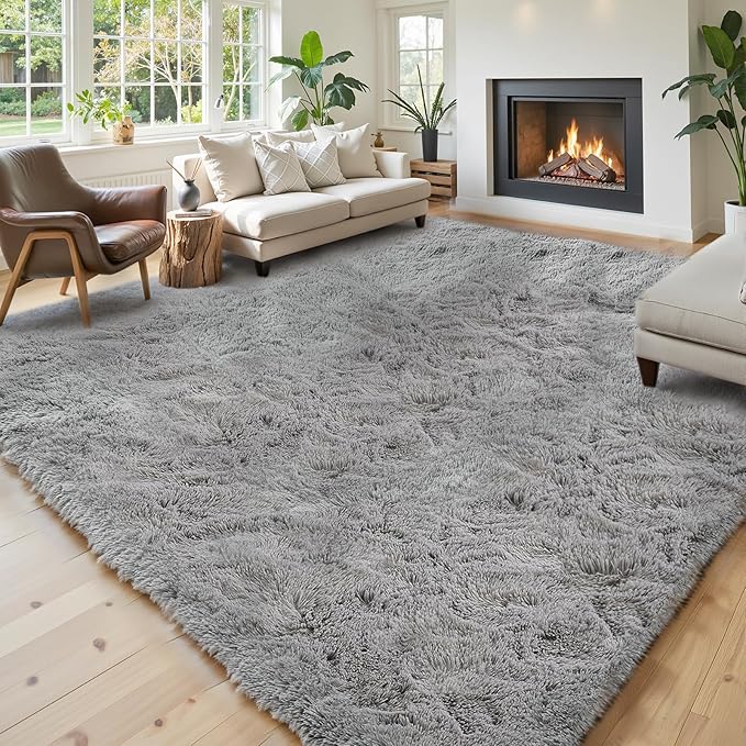 Area Rugs 10x14 Living Room, Shaggy Carpet Soft Plush Furry Bedside Rug Large Area Rugs for Bedroom Kids Girls Boys Home Decor Anti Slip(10 x 14, Light Grey)