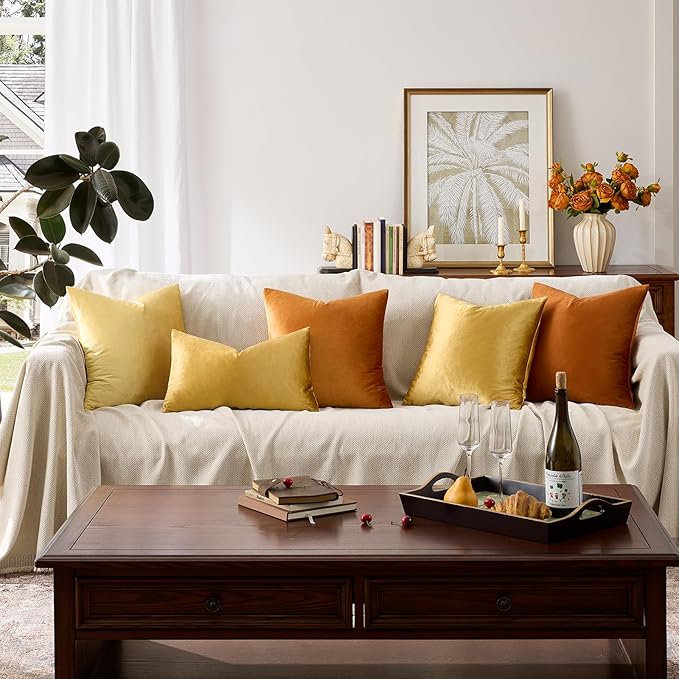 GIGIZAZA Golden Throw Pillow Covers 18x18 Decorative Velvet Cushion Covers Pack of 2 Pillowcase for Sofa
